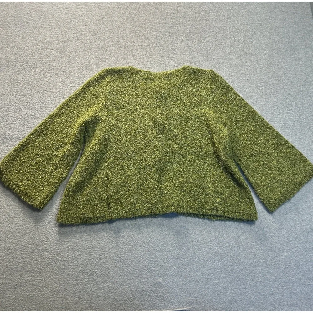 JH Collectibles Cardigan Sweater Petite Large Olive Boucle Textured 3/4 Sleeve - Picture 2 of 7